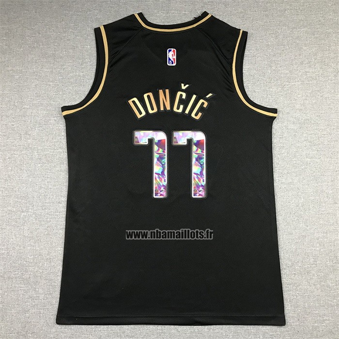 Maillot Golden Edition Dallas Mavericks Luka Doncic NO 77 2021-22 Noir